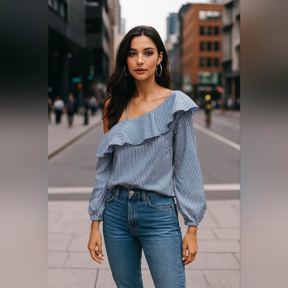 Highline Collective One Sleeve Ruffle Top